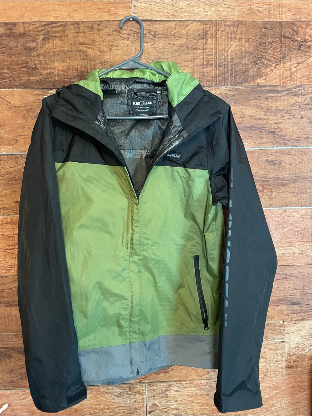flag nor fail Men's Green and Black Hooded Rain Jacket